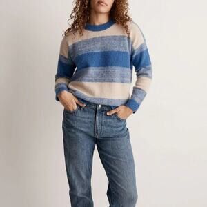 Madewell‎ Stripe Blue Tan Space-Dyed Otis Alpaca Wool Cozy Sweater Size Small